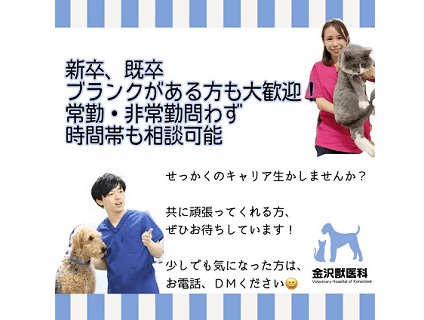金沢獣医科の獣医師×アルバイト・パート求人（愛知県新城市の